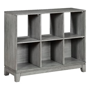Thiem Cubby Bookcase- 6 Cube Style Shelves- Rustic Gray Veneer 40 Inch
