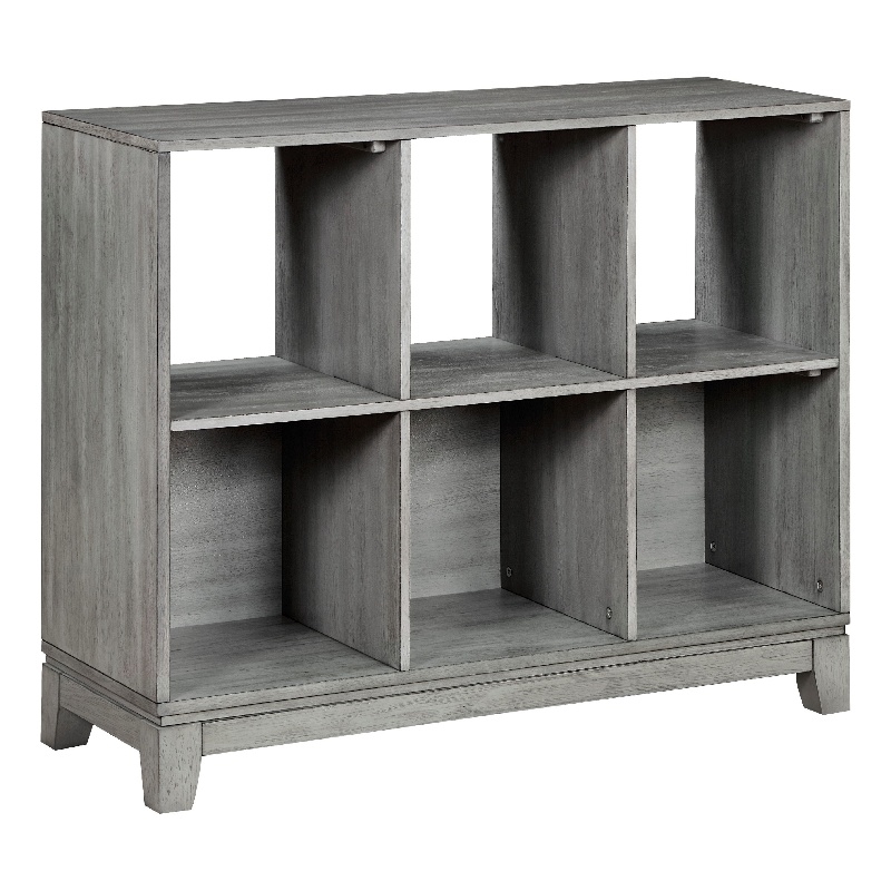 Thiem Cubby Bookcase- 6 Cube Style Shelves- Rustic Gray Veneer 40 Inch