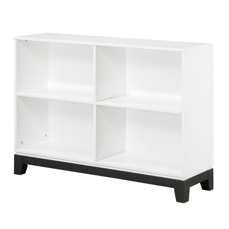 Thiem Bookcase- 4 Cube Shelves- White- Black Veneer- 43 Inch