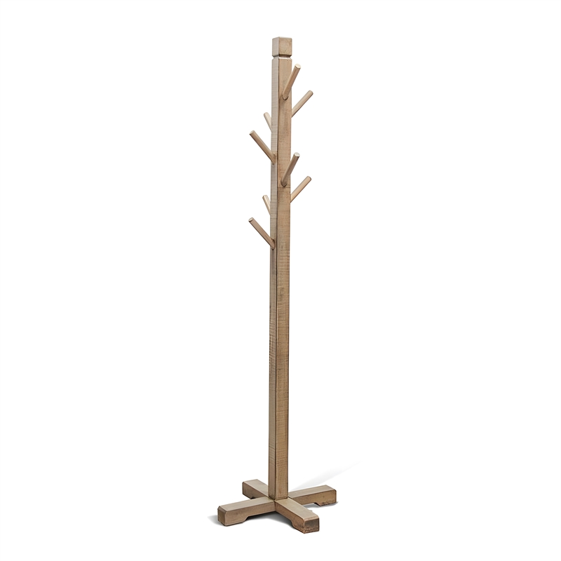 Rena Coat/Hat Tree Stand- 8 Wood Stems- 72 Inch Light Brown Mahogany