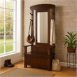 Odell Foyer Hall Tree Coat Hanger w Mirror- Storage Bench- Dark Brown