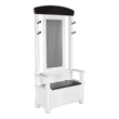 Orso Foyer Hall Tree Coat Hanger w Mirror- Storage Bench- White- Brown