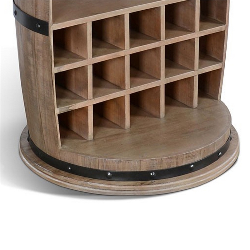 Flint Barrel Wine Rack-15 Slots-Stemware Rack-Brown Mahogany Wood