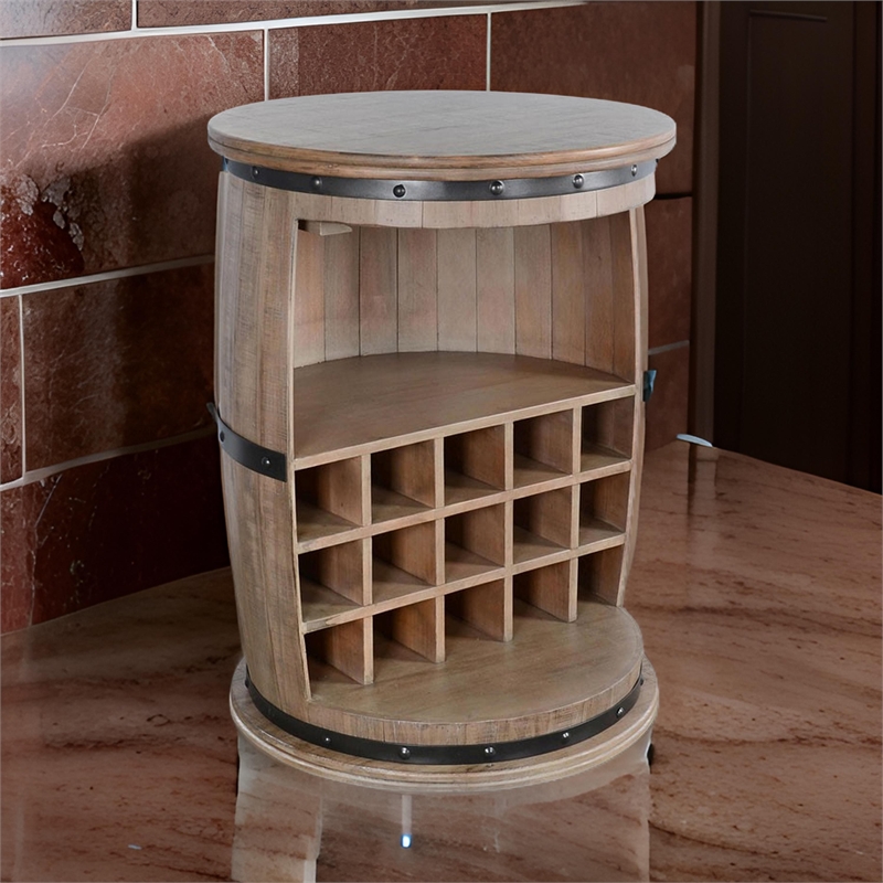 Flint Barrel Wine Rack-15 Slots-Stemware Rack-Brown Mahogany Wood