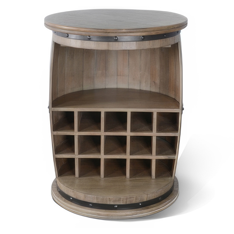 Flint Barrel Wine Rack-15 Slots-Stemware Rack-Brown Mahogany Wood