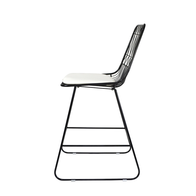 Outdoor Counter Stool Chair Set of 2- Black Iron Frame Construction