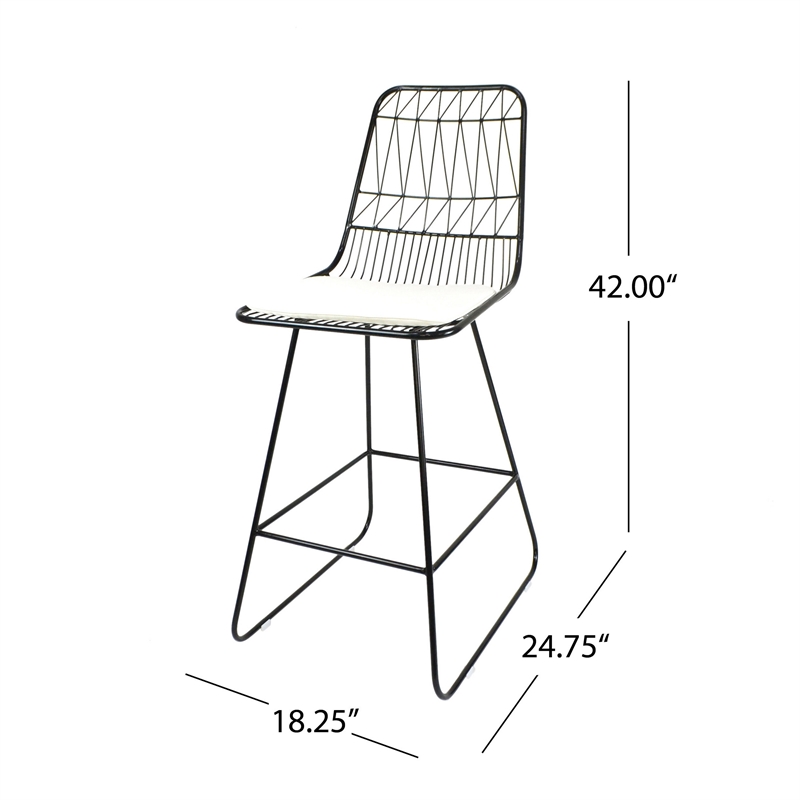 Outdoor Counter Stool Chair Set of 2- Black Iron Frame Construction