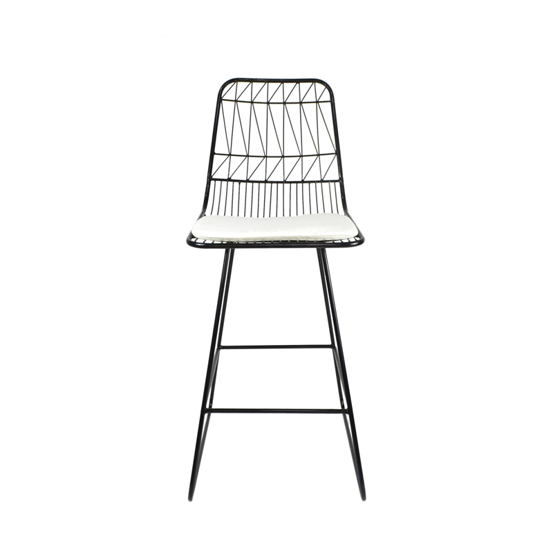 Outdoor Counter Stool Chair Set of 2- Black Iron Frame Construction