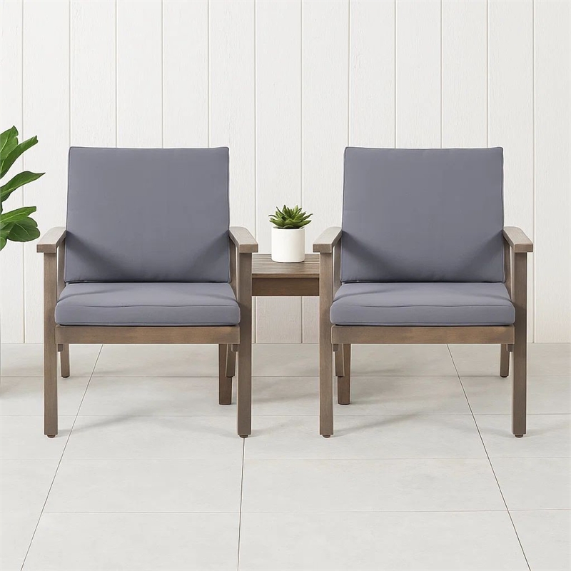 Elin Outdoor Club Chair Set of 2- Acacia Wood Frame- Gray Cushions