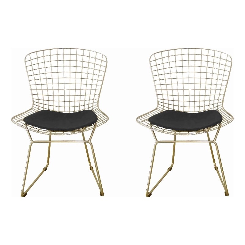 Hely 23 Inch Dining Chair Set of 2- 4 Cushions- Metal Cage Frame- Gold