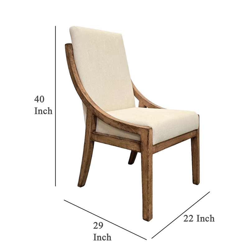 Ale Dining Side Chair Set of 2- Ivory Fabric- Natural Brown Pine Wood
