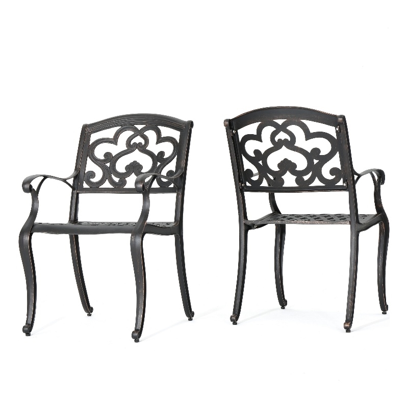 Serb Outdoor Dining Patio Chair Set of 2- Handcrafted Metal Copper Patina