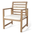 Outdoor Club Chair Set of 2- Slat Back- Brown Acacia Wood- White Fabric