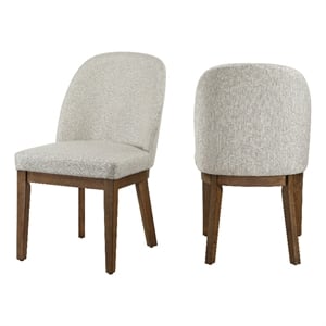 Enix Dining Chair Set of 2- Curved Back- Brown Wood- Gray Polyester