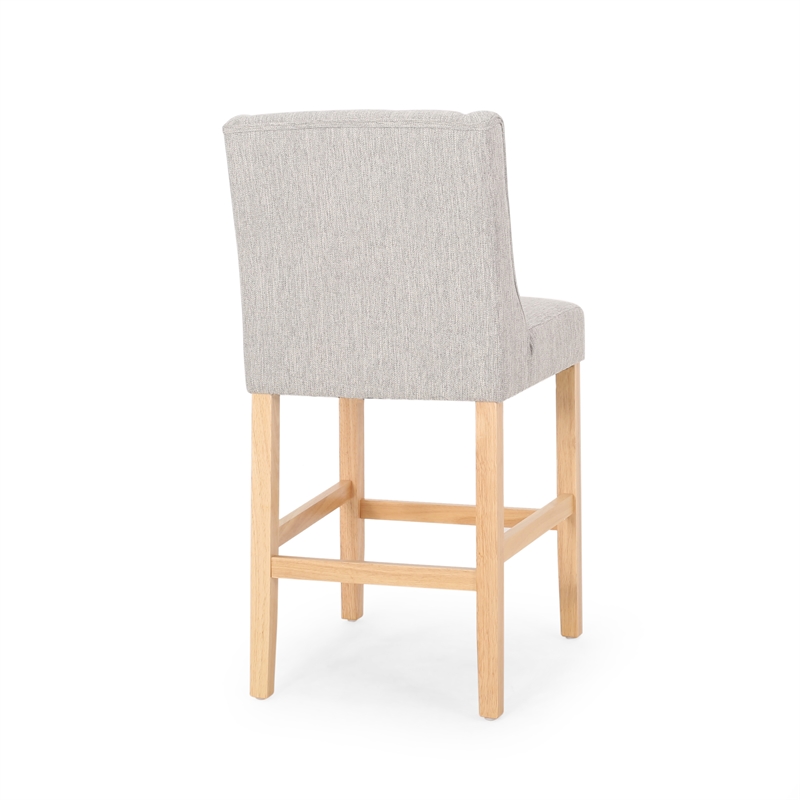 Seliva Counter Stool Chair Set of 2- Light Gray Fabric- Tufted- Brown Wood
