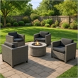 Elza Outdoor Accent Chair Set of 4- Rattan Wicker- Charcoal Gray Seat