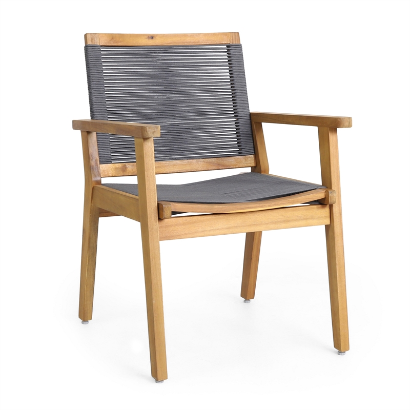 Outdoor Dining Chair Set of 2- 35 Inch Gray Woven- Brown Acacia Wood