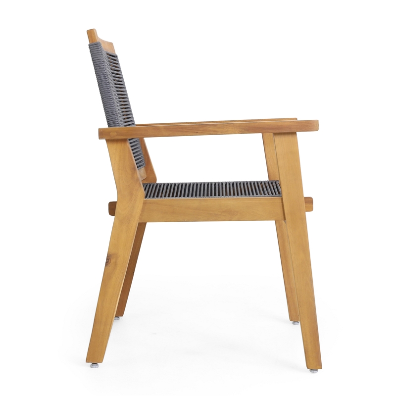 Outdoor Dining Chair Set of 2- 35 Inch Gray Woven- Brown Acacia Wood