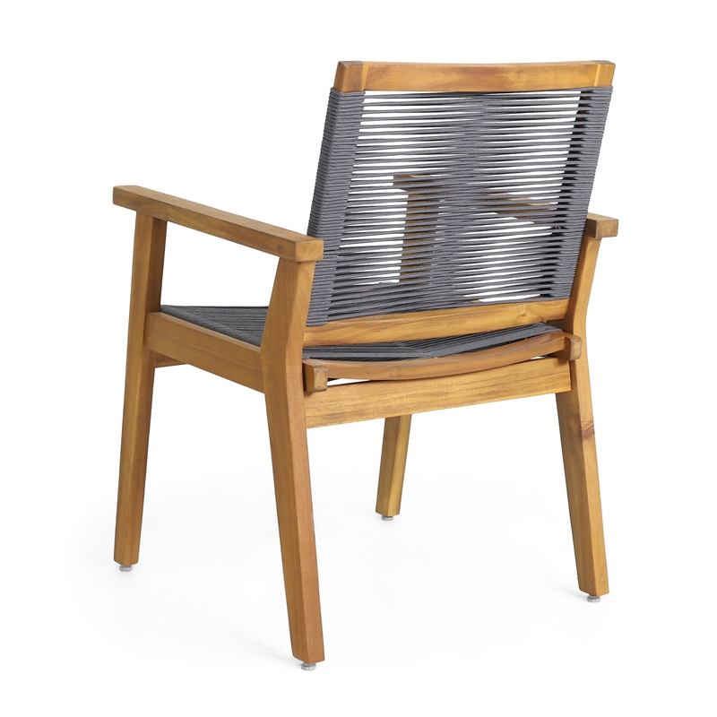 Outdoor Dining Chair Set of 2- 35 Inch Gray Woven- Brown Acacia Wood