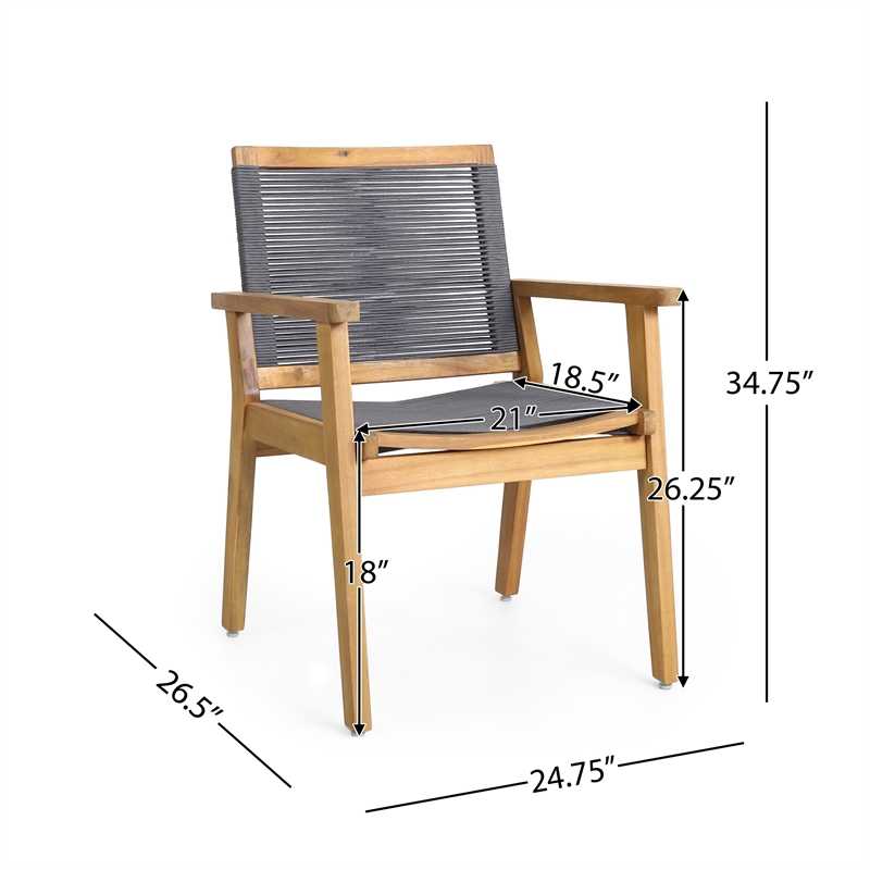 Outdoor Dining Chair Set of 2- 35 Inch Gray Woven- Brown Acacia Wood
