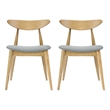 Hoso Dining Chair Set of 2- Curved- Light Gray Padded- Natural Brown