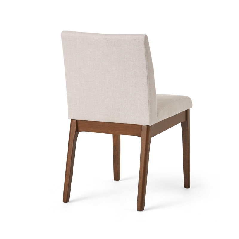 Jimi Dining Side Chair Set of 2- Light Beige Fabric- Brown Wood Legs
