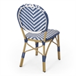 Outdoor French Bistro Chair Set of 2- White Blue Wicker Woven- Brown