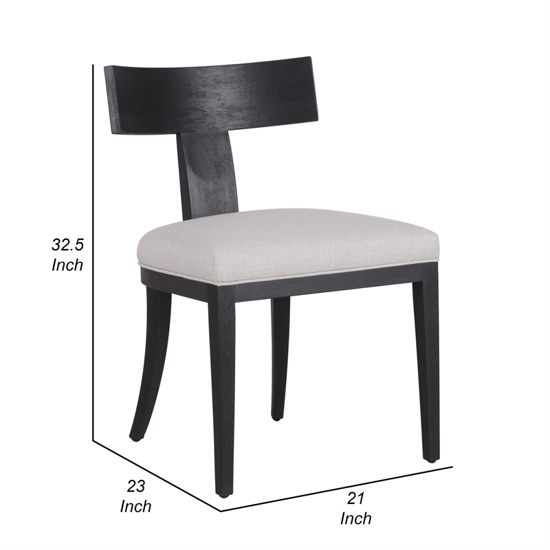 Cid Sten 21 Inch Dining Chair Set of 2- T Shape Back- Beige Linen- Black