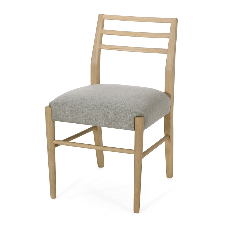 Piny Dining Side Chair Set of 2- Gray Padded Seat- Wood Ladderback