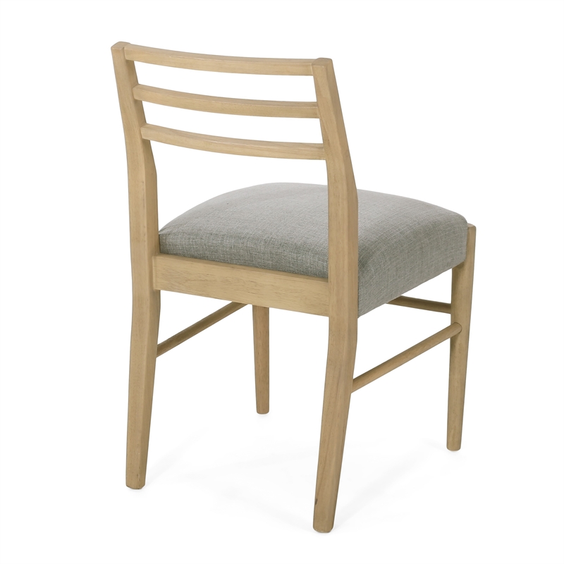 Piny Dining Side Chair Set of 2- Gray Padded Seat- Wood Ladderback