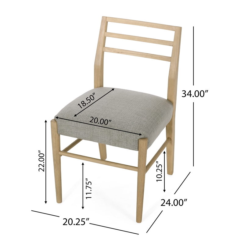 Piny Dining Side Chair Set of 2- Gray Padded Seat- Wood Ladderback