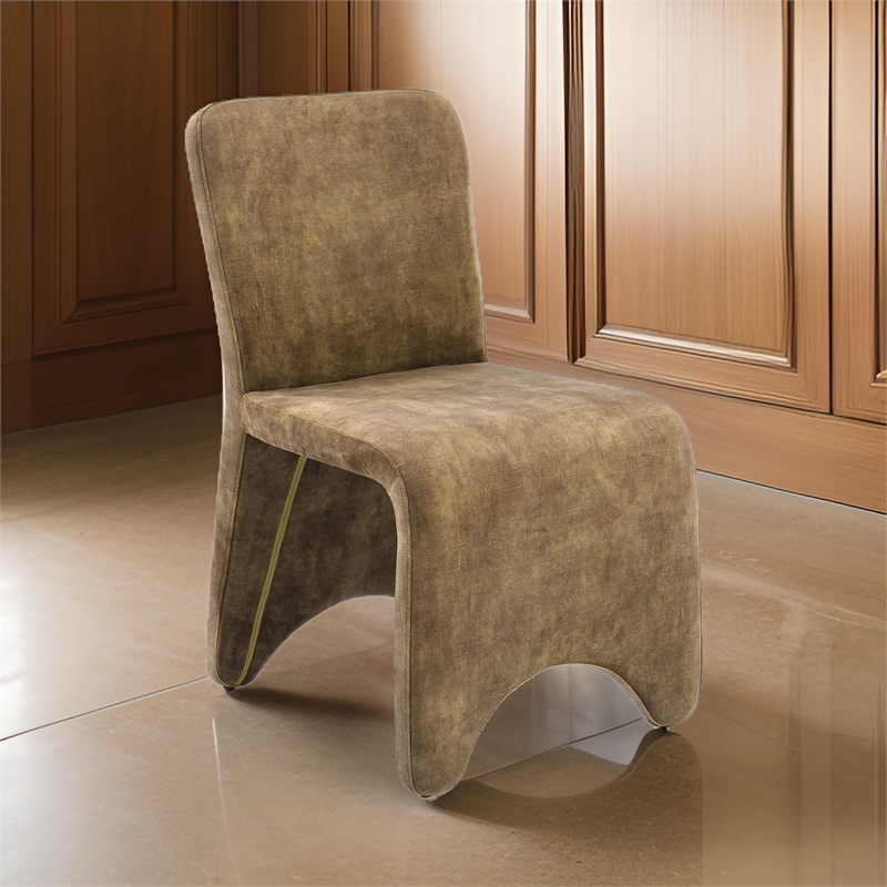 Cid Lou 19 Inch Side Dining Chair Set of 2- Brown Polyester- Panel Frame