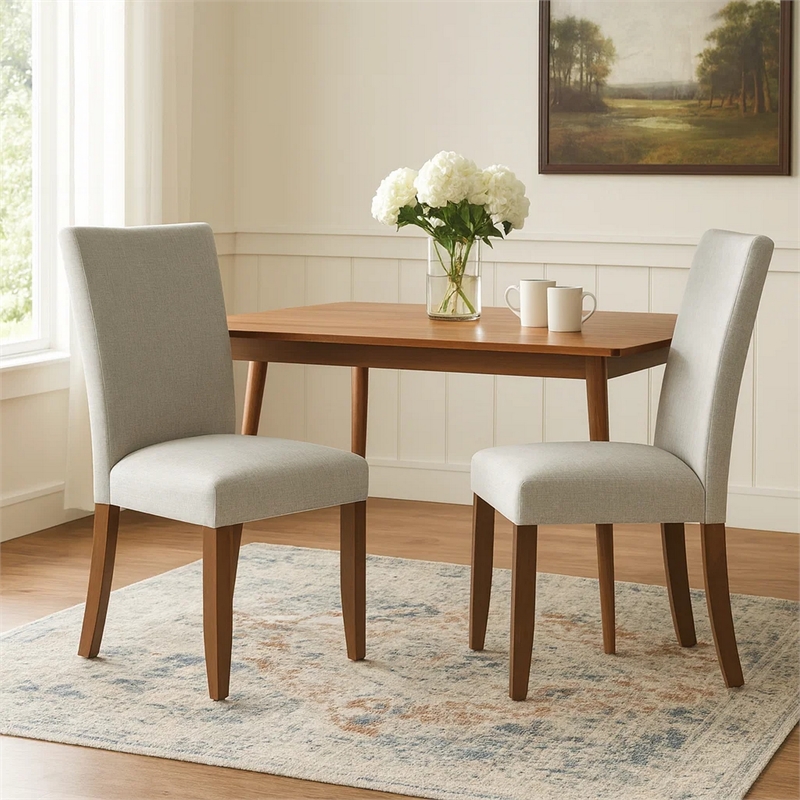 Jax Parsons Dining Chair Set of 2- Walnut Legs- Gray Woven Polyester