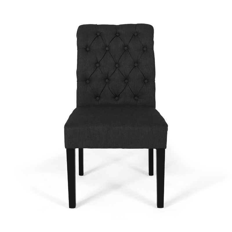 Mein Dining Chair Set of 2- Dark Gray Polyester- Black Wood Frame