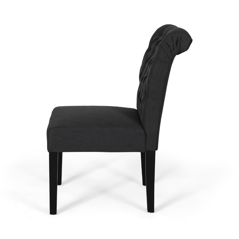 Mein Dining Chair Set of 2- Dark Gray Polyester- Black Wood Frame
