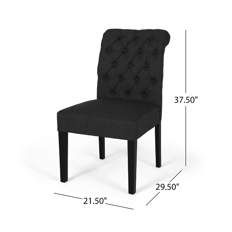 Mein Dining Chair Set of 2- Dark Gray Polyester- Black Wood Frame