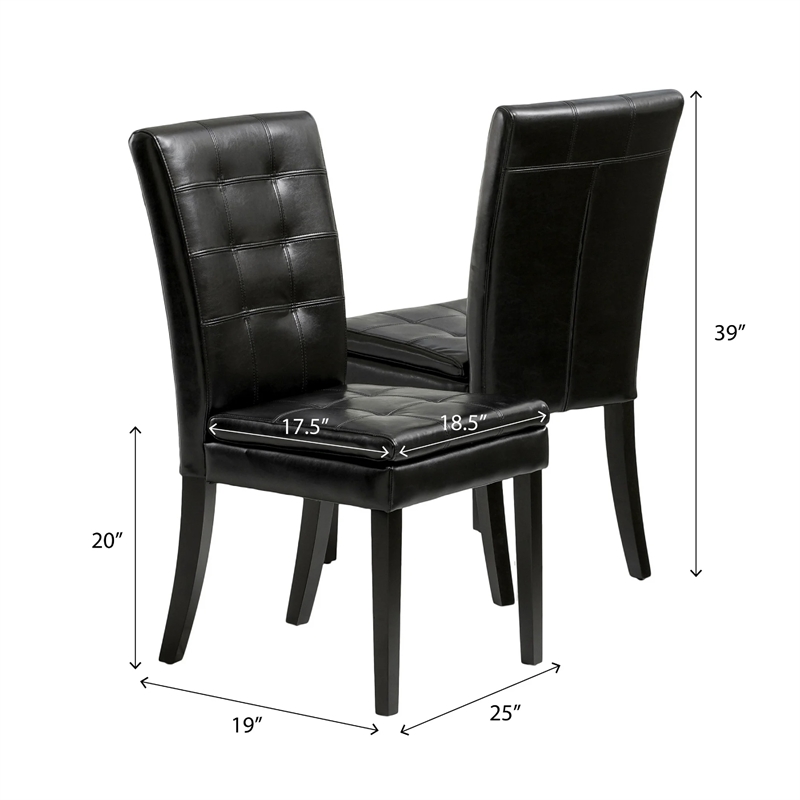 Brenda Dining Side Chair Set of 2- Black Wood- Tufted Faux Leather