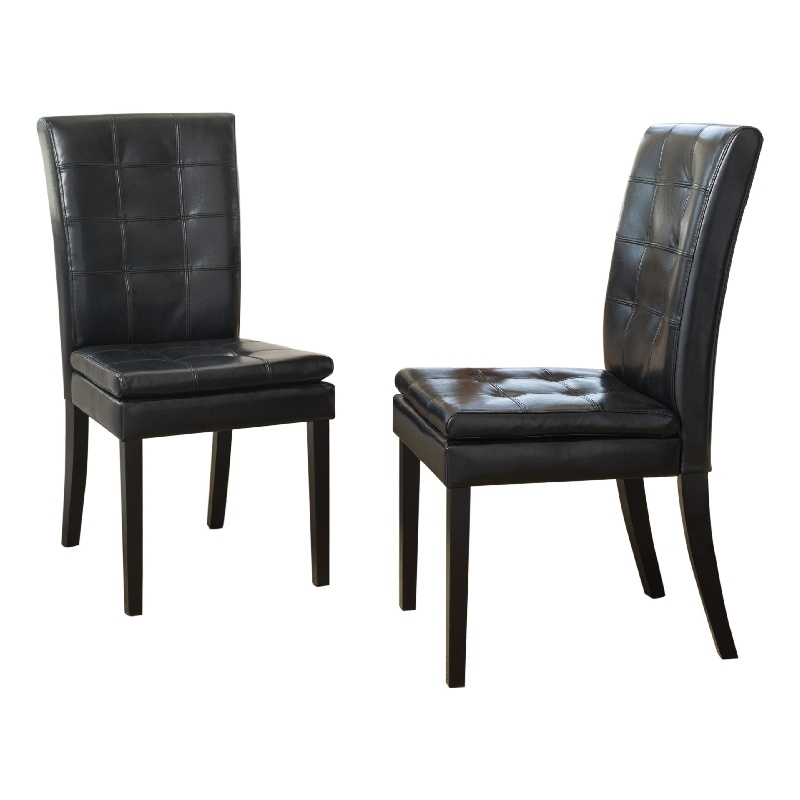 Brenda Dining Side Chair Set of 2- Black Wood- Tufted Faux Leather
