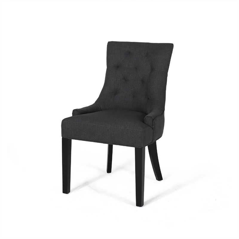 Chen Dining Chair Set of 2- Upholstered Tufted Backrest- Gray Fabric