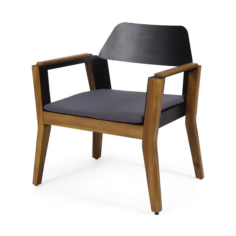 Soyan Outdoor Club Chair Set of 2- Teak Brown Acacia Wood- Blue Fabric