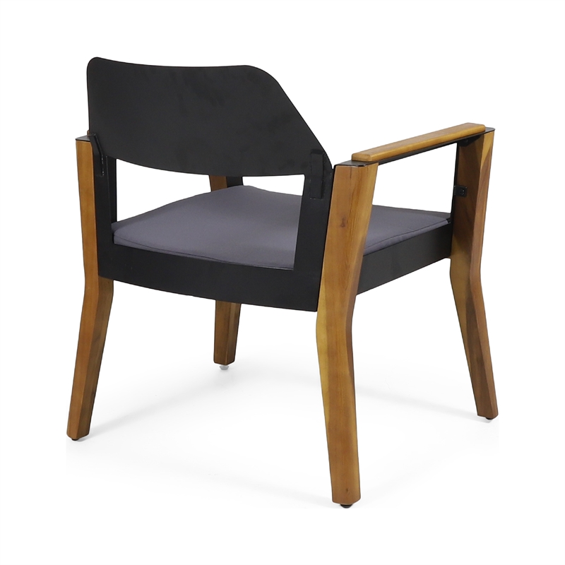 Soyan Outdoor Club Chair Set of 2- Teak Brown Acacia Wood- Blue Fabric