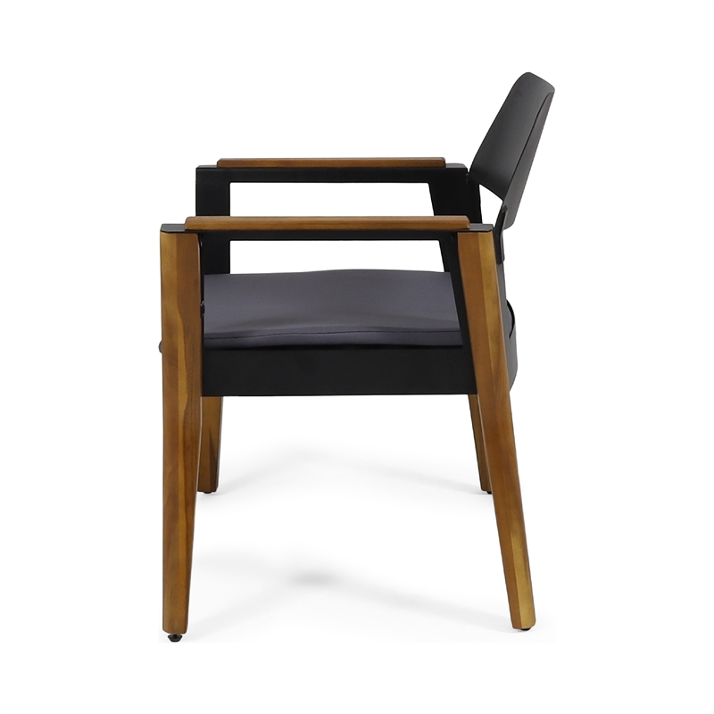 Soyan Outdoor Club Chair Set of 2- Teak Brown Acacia Wood- Blue Fabric