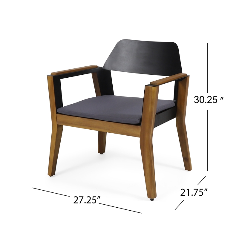 Soyan Outdoor Club Chair Set of 2- Teak Brown Acacia Wood- Blue Fabric