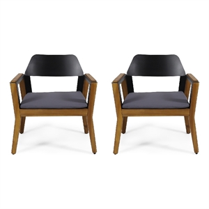 Soyan Outdoor Club Chair Set of 2- Teak Brown Acacia Wood- Blue Fabric