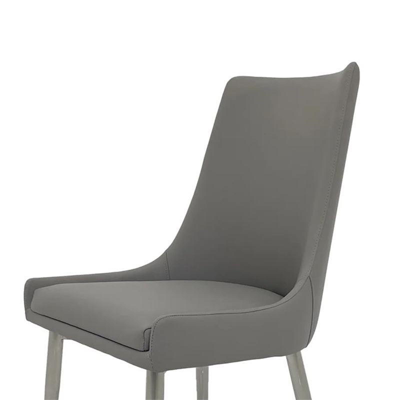 Rusa Dining Chair Set of 2- Gray Faux Leather Upholstery- Silver Legs