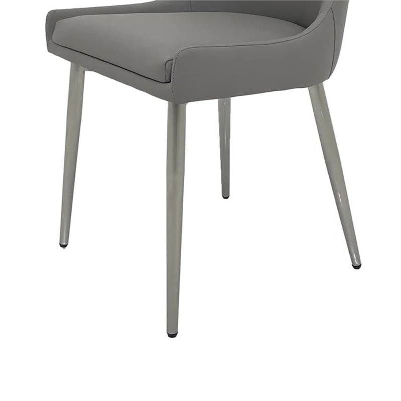 Rusa Dining Chair Set of 2- Gray Faux Leather Upholstery- Silver Legs