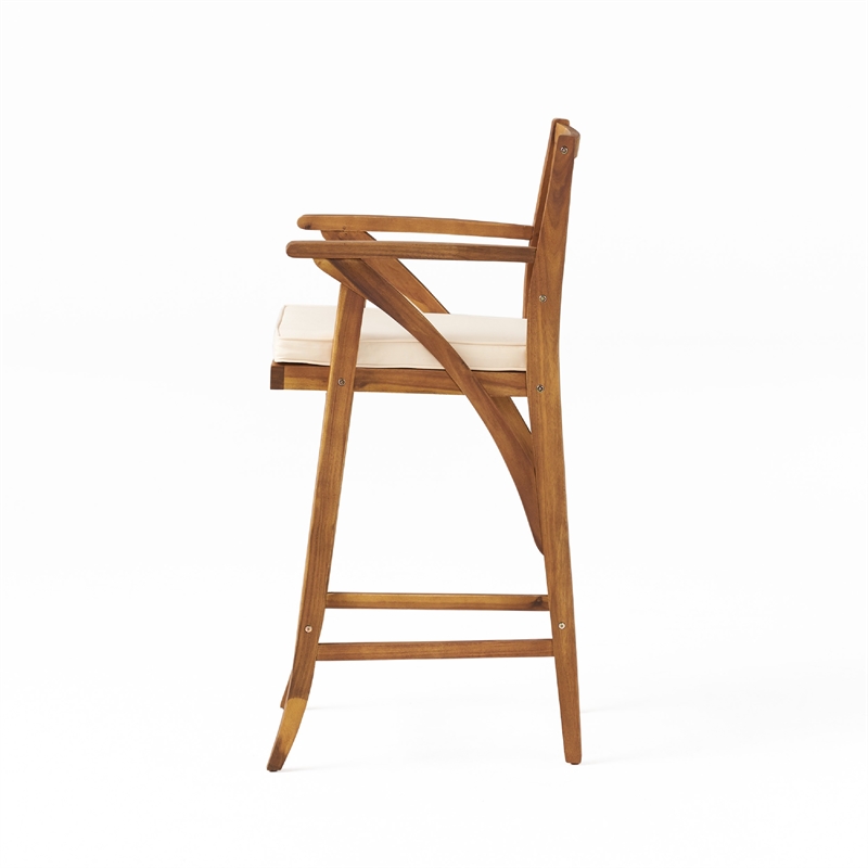 Olen Outdoor Barstool Chair Set of 2- Beige Polyester Brown Solid Wood