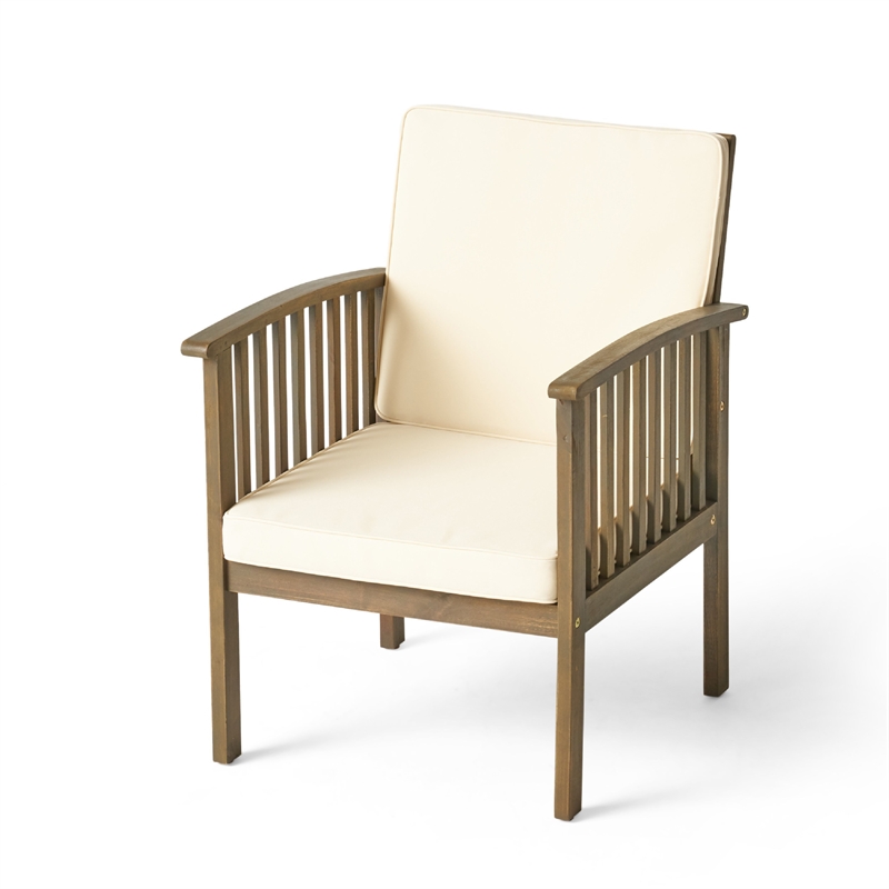 Gerry Outdoor Club Chair Set of 2- Cream Cushions- Slatted Dark Brown