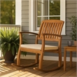 Bang Outdoor Rocking Chair w Cushion- Slatted Back- Brown Acacia Wood