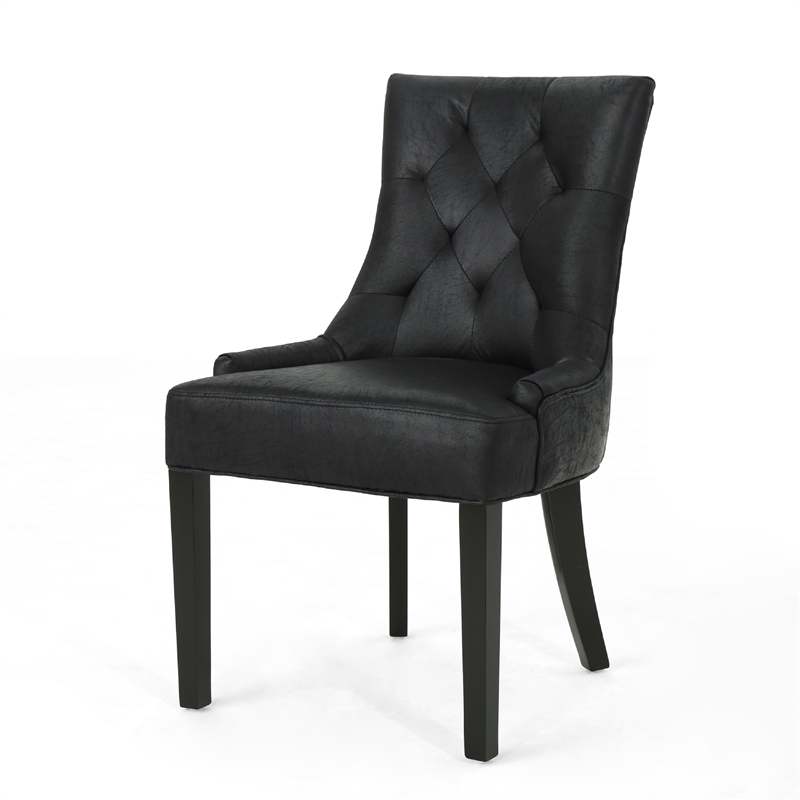 Chen Dining Chair Set of 2- Curved Back- Black Diamond Tuft Microfiber